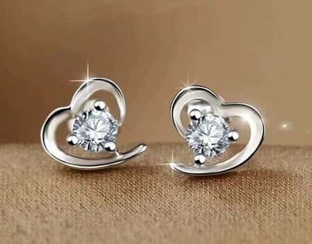 Crystal Heart Shaped Stud Earrings 925 Sterling Silver Women's Girl's Jewellery.