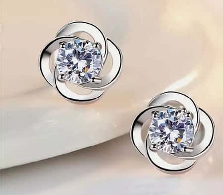 Crystal Swirl Stone Stud Earrings 925 Sterling Silver