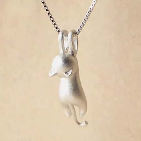 Cat Pendant Chain Necklace 925 Sterling Silver
