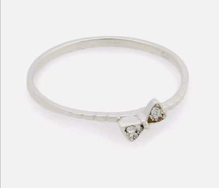 Sterling Silver Ring with CZ Crystal Bow / UK Size G -T