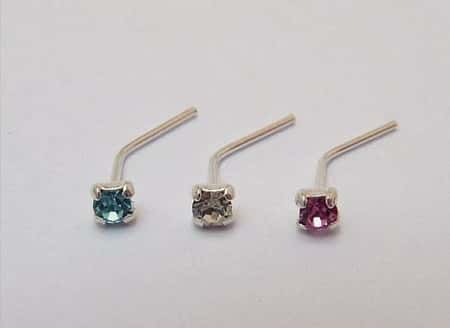 3 Sterling Silver Nose Studs Clear,Aqua,Pink Jewel Claw Set Stud
