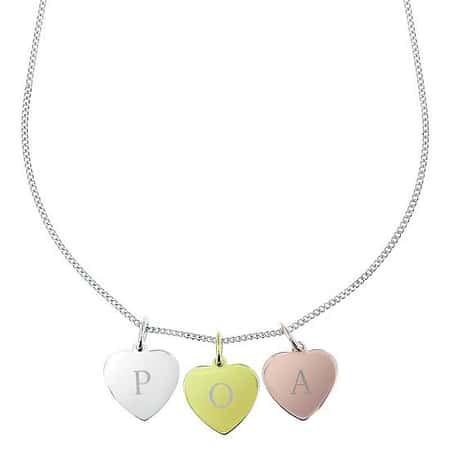 Personalised Gold, Rose Gold and Silver 3 Hearts Necklace