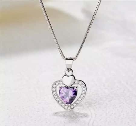 Crystal Heart Pendant Chain Necklace 925 Sterling Silver