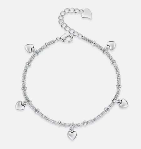 Beautiful Heart Charm Chain Linke Bracelet 925 Sterling Silver