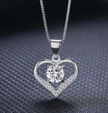Heart Crystal Pendant 925 Sterling Silver Chain Necklace