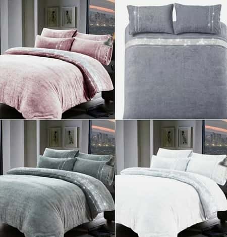 Diamante Duvet Cover Set Super Soft Cosy Teddy Sherpa Fleece Bedding