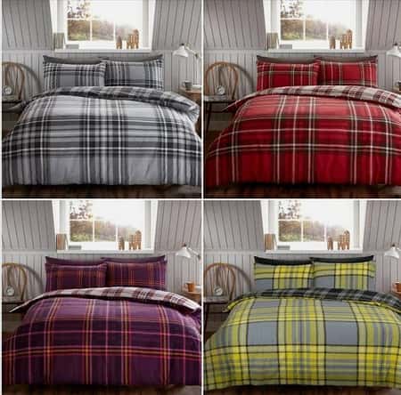Tartan Check Flannel 100% Brushed Cotton Duvet Set