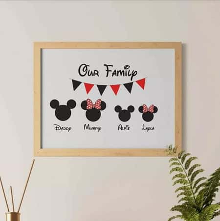 Our Family A4 Personalised Print Mickey and Minnie