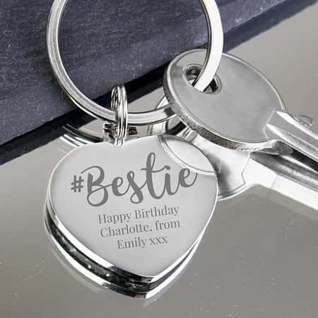 Personalised Bestie Diamante Heart Keyring