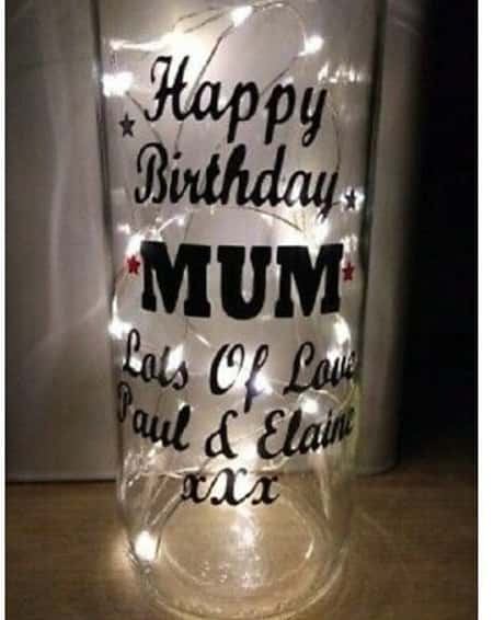 Georgeous Personalised happy birthday mum mam gift 20 LED light up bottle lamp