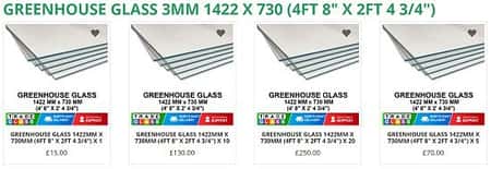 GREENHOUSE GLASS / HORTICULTURAL 1422 MM x 730 MM (4ft 8" x 2ft 4 3/4")