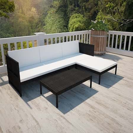 Lovely Rattan Lounge Set white with black cushions - free delivery