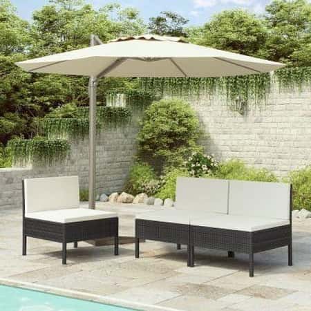GARDEN CHAIRS 3PCS WITH CUSHIONS POLY RATTAN - Free Delivery £235