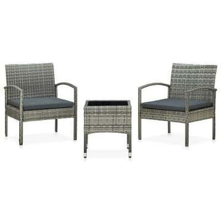 3 piece bistro set with cushions poly rattan grey