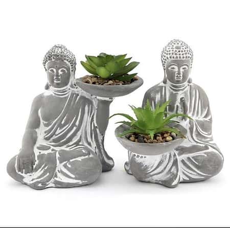 Cement Buddha With Faux Succulent