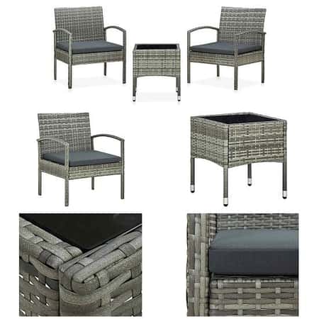 3 Piece Bistro Set with Cushions Poly Rattan Grey
