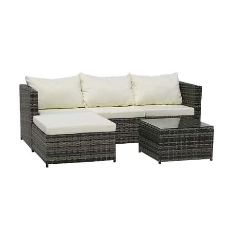 4-Seater Chaise Corner Sofa Gray Gradient Rattan Beige Cushion Rattan Three-Piece Set
