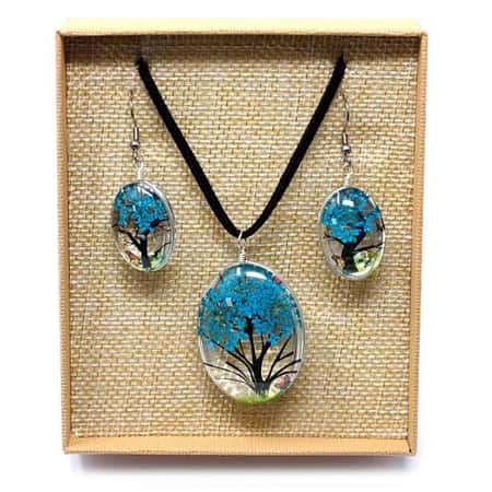 Pressed Flowers Necklace & Earing Set
