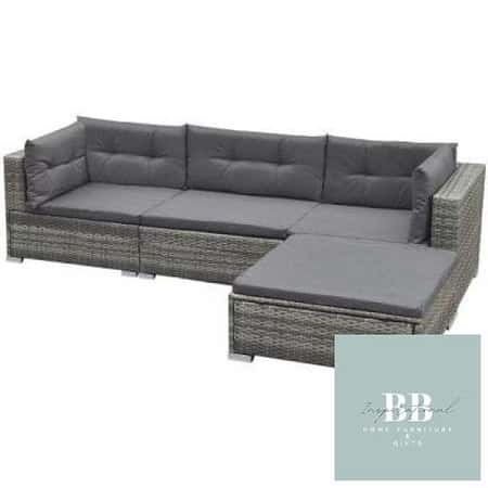 5 PIECE GARDEN LOUNGE SET WITH CUSHIONS POLY RATTAN GREY