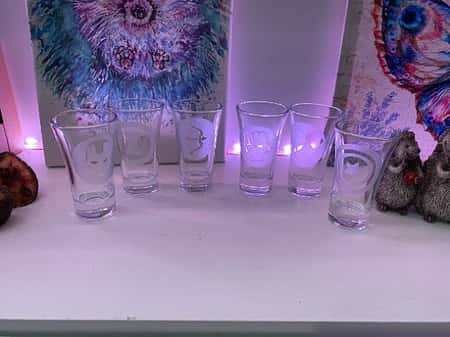 Shot glasses Hand Etched - Avengers symbols x6