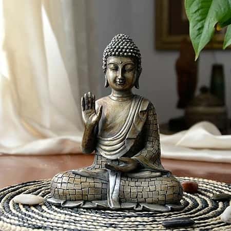 Resin Meditating Buddha - H 23 x W 16.5 x D 9.5cm and H 21.5 x W 17.5 x D 9.5cm