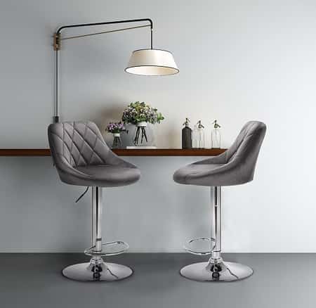 Height Adjustable Velvet Swivel Bar Stool with Footrest