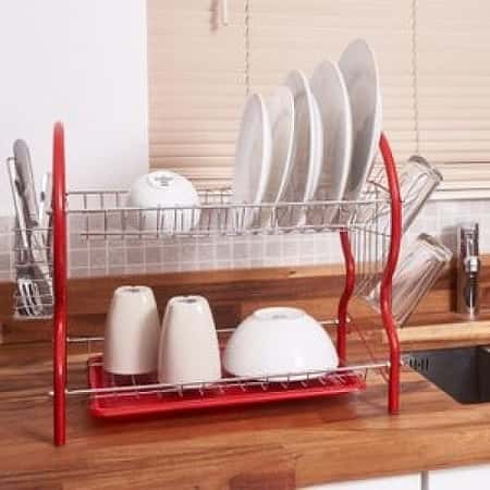 2 Tier Contempo Dish Drainer Rack with Drip Tray - Red