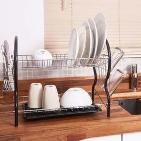 2 Tier Contempo Dish Drainer Rack with Drip Tray - Black