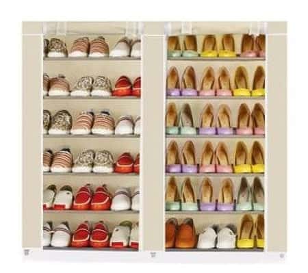 6 Tier Double Canvas Shoe Shelf Standing Storage