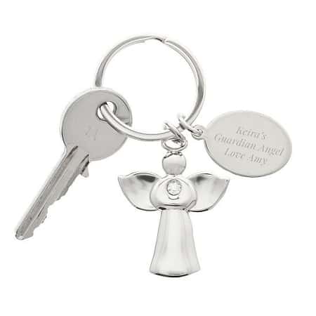 Personalised Silver Plated Angel Keyring.