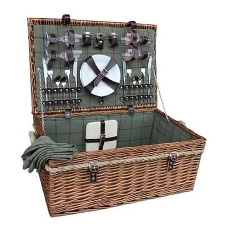 New - 4 Person Deluxe Rope Handled Green Tweed Fitted Picnic Basket £93.18
