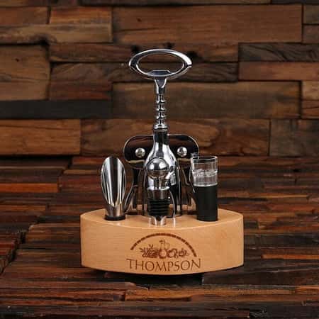 £38.99 - Free UK Delivery -  Six Piece Wine Accessory Set with Wood Holder