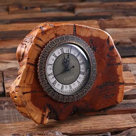 £75.99 - Free UK Delivery - Cedar Wood Quartz Mantel Desk Clock Personalised