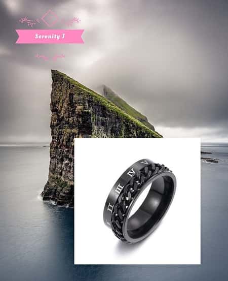 Stainless Steel Black Roman Numeral Chain Spinner Ring