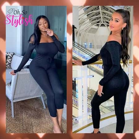 Black Ribbed Bardot Jumpsuit