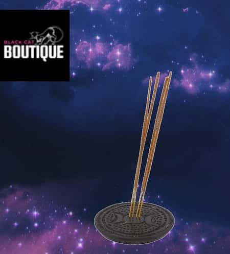 Black Carved Triple Moon Incense Plate