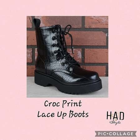 Croc Print Lace Up Boots