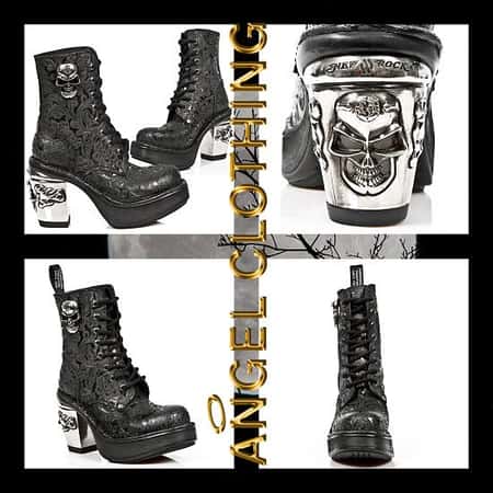 NEW ROCK NRK SKULL VINTAGE FLOWER BOOTS M.8358-S1
