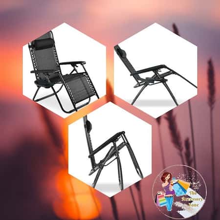 2 x Sun Lounger Garden Chairs with Cup Holder and Headrest Pillow Zero Gravity Chair Heavy Duty Text