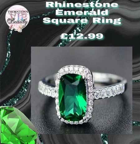 Rhinestone Emerald Square Ring