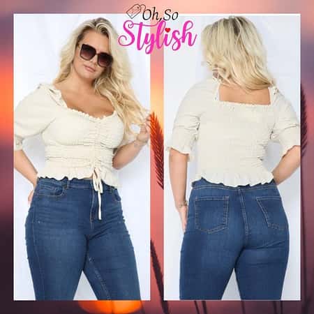 Curve Ruched Pull Up Top - Beige