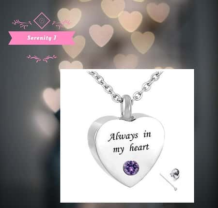 Always in My Heart Memorial Ashes Necklace - Purple Crystal
