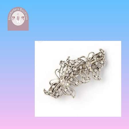 Vintage style double butterfly crystal barrette 8.5cm