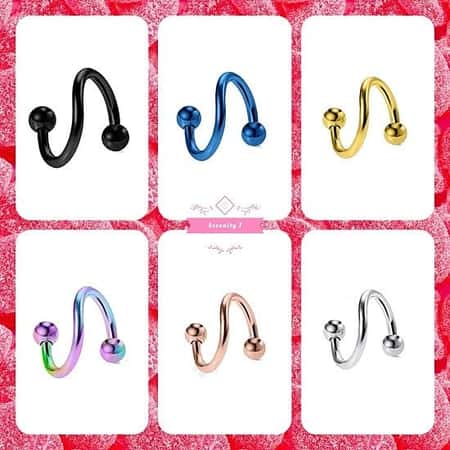 Surgical Steel Twist Cartilage Helix Tragus Earring Lip Eyebrow Labret Body Jewellery - 6 Colours