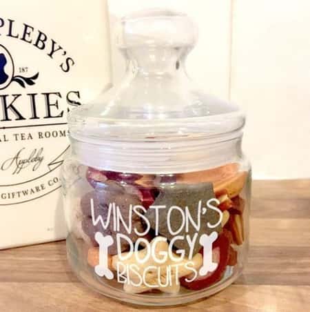 £14.99 - Free UK Delivery -  Doggy Biscuit Personalised Glass Treat Jar