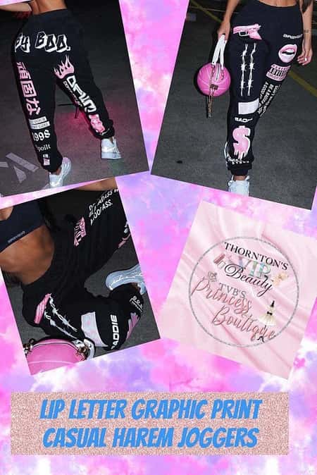 Lip Letter Graphic Print Casual Harem Joggers