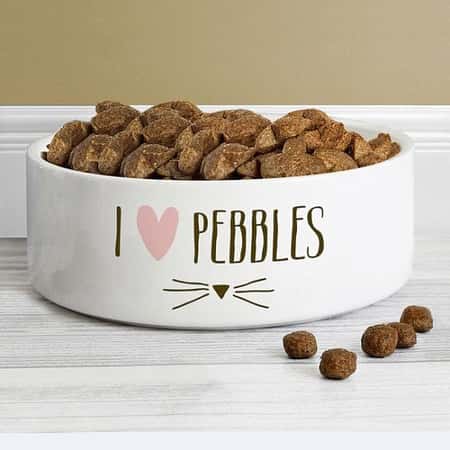 £19.99 Free UK Delivery - Personalised Cat Features 14cm Medium White Ceramin Pet Bowl
