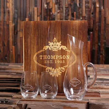 WAS £148.99 NOW £138.99 Free Uk Delivery - Personalised Wine Decanter & Stemless Wine Glass Gift S