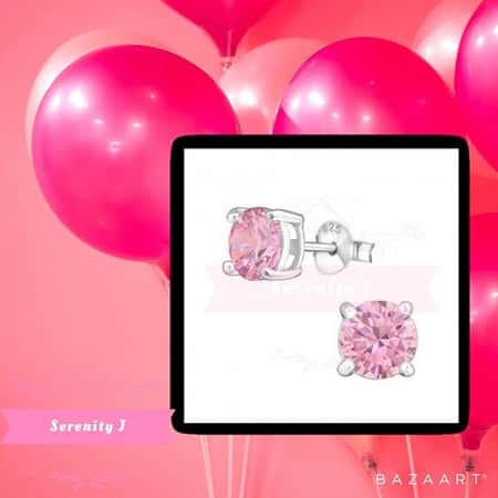 PINK ROUND 6mm - 925 STERLING SILVER CZ STUDS