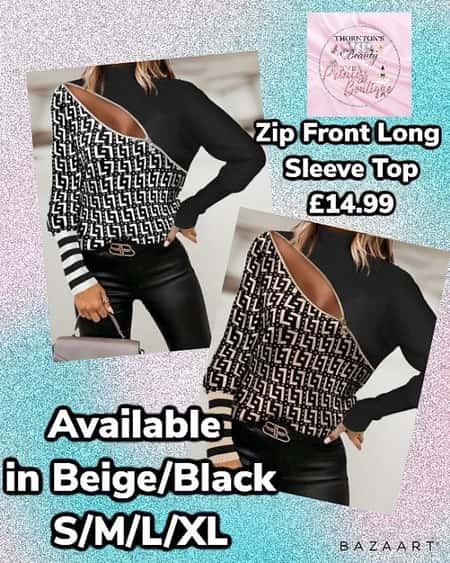 Zip Front Long Sleeve Top